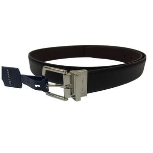 Cole Haan Men Size M 34/36 Reversible Belt Black Brown Leather Embossed Edge NEW